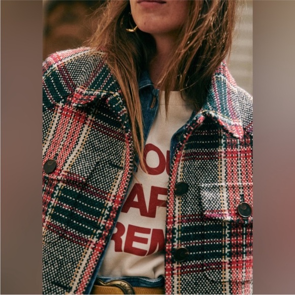 Sezane Izaac Plaid Mid Length Coat Sz 4 NWT - Picture 3 of 16